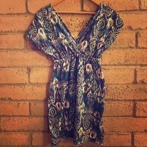 Patterned Cotton V-neck Dress Size L